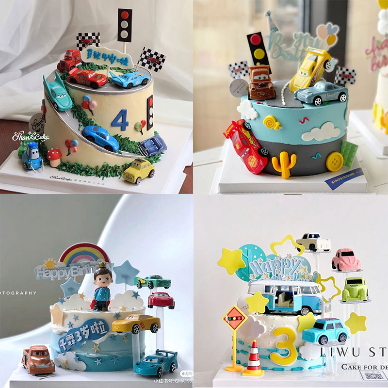 卡通汽车人大赛生日蛋糕派对摆件