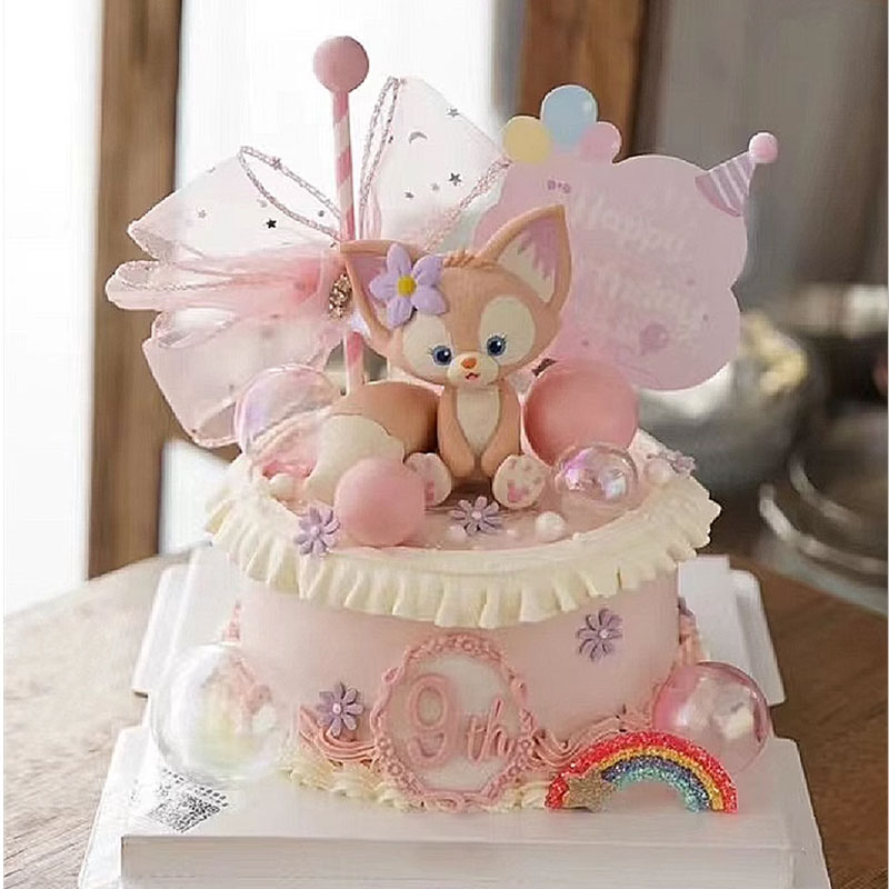 玲娜贝尔粉色小狐狸烘焙蛋糕装饰摆件川沙妲己女明星女孩生日插件