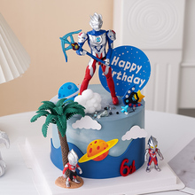 网红蛋糕装饰品摆件超人拿枪儿童男孩生日派对用品椰子树插件装饰