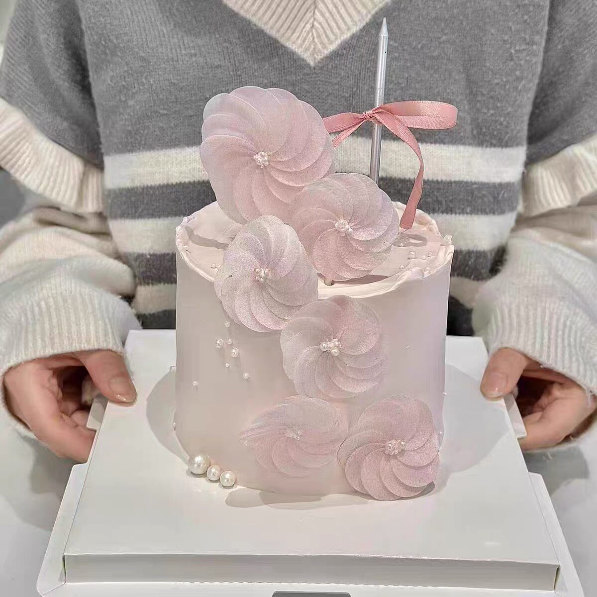网红糯米纸花环成品蛋糕装饰威化纸花朵樱花配件烘焙摆件甜品高级