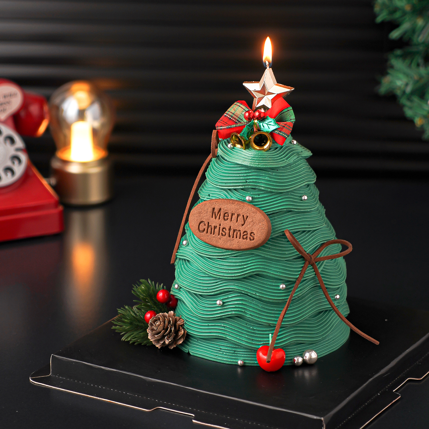 2026圣诞树蛋糕装饰摆件圣诞快乐饼干钻石五角星蜡烛烘焙配件插件