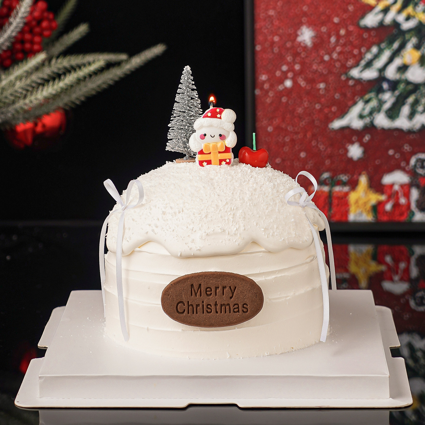 2026圣诞节雪松树蛋糕装饰可爱礼物小狗蜡烛摆件圣诞快乐饼干插件