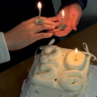 2026网红简约新年圣诞节蛋糕装饰巴洛克复古蜡烛戒指情侣跨年装扮