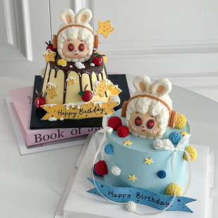 巧克力星星人兔子耳机包蛋糕装饰烘焙插件靓仔生日节日通用可食用