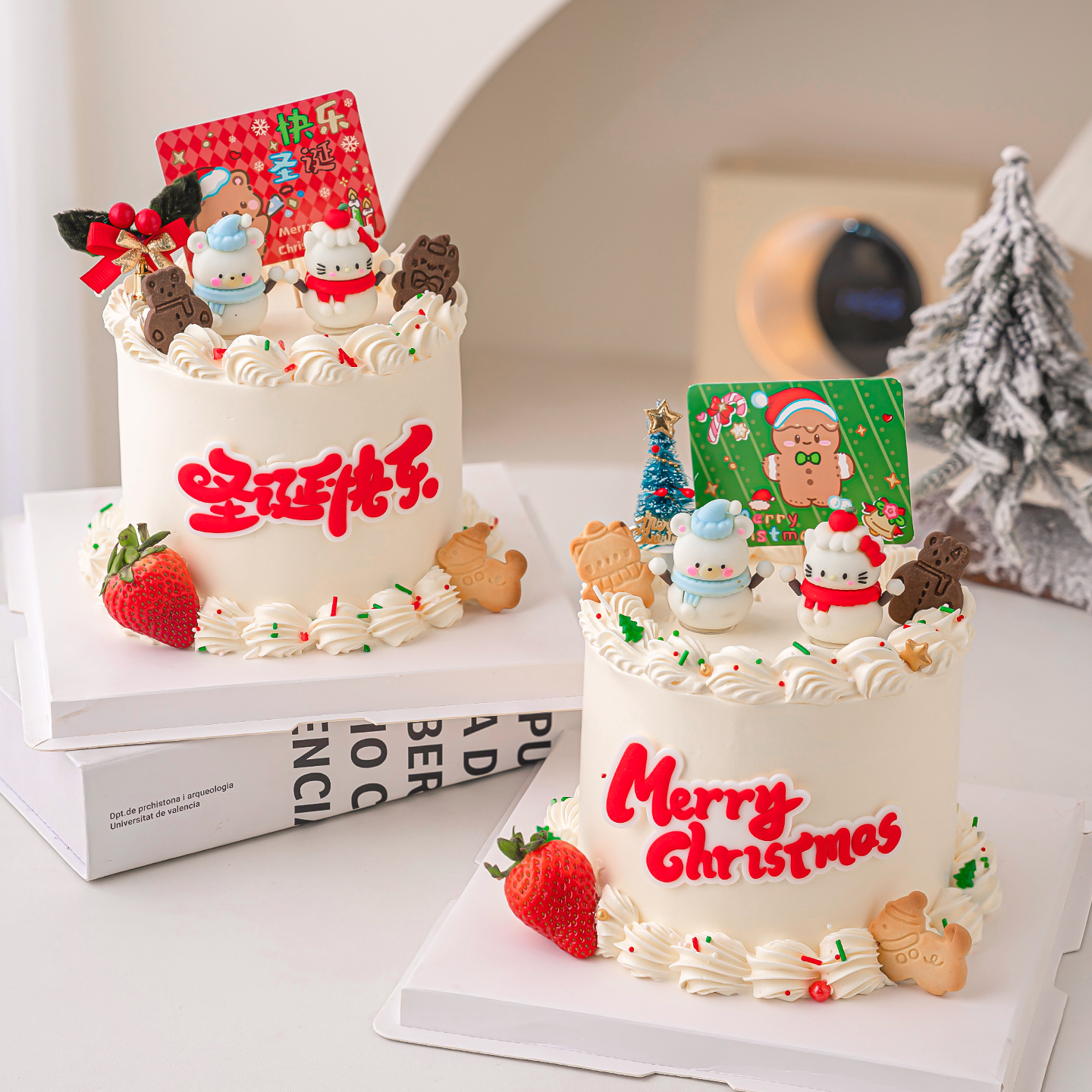 2026圣诞节卡通立体小猫小熊蛋糕装饰摆件圣诞快乐软胶烘焙插件
