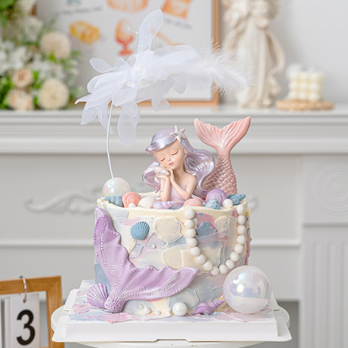 海洋主题蛋糕装饰美人鱼女孩摆件