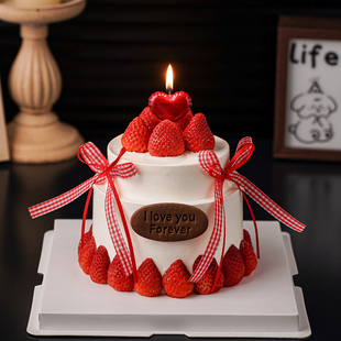 2.14情人节蛋糕装饰ILoveyou英文饼干情侣表白纪念日心形蜡烛插件