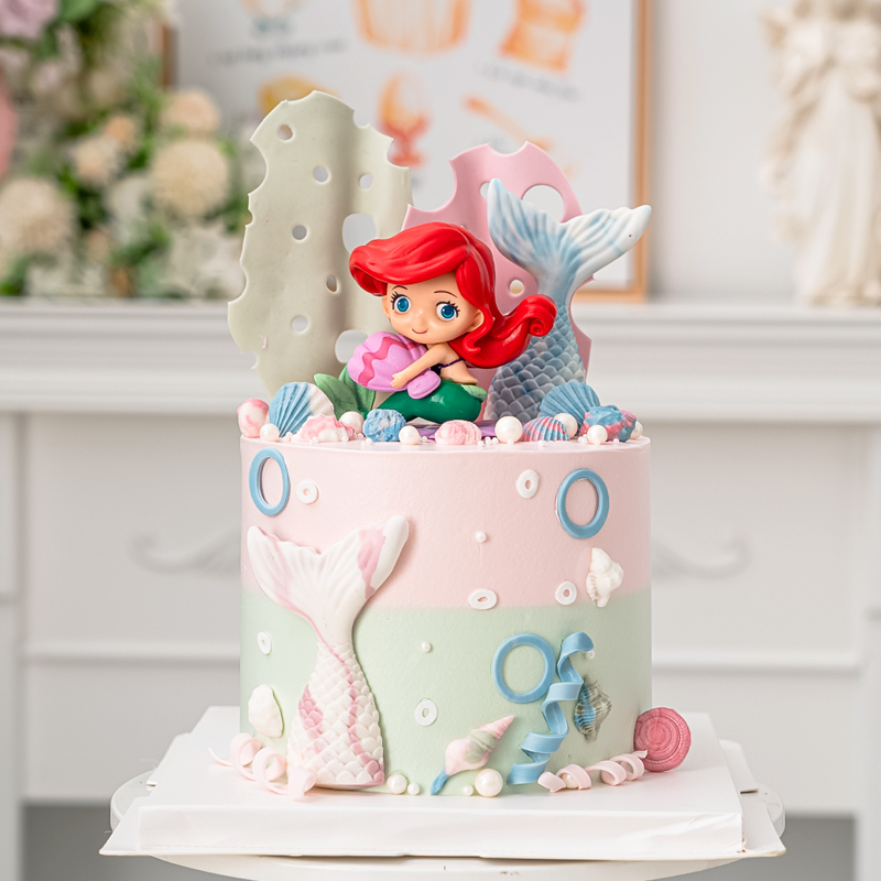 生日蛋糕装饰贝壳人鱼小公主摆件