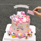 女生小女孩儿童生日蛋糕装 饰粉色小猫摆件粉色系小猫甜品台插牌