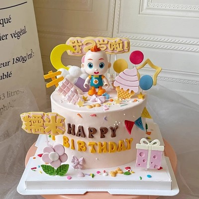 超级宝贝蛋糕装饰摆件卡通回力车小汽车儿童男孩生日周岁派对插件