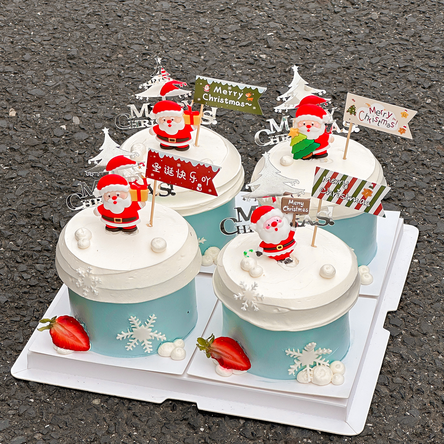 2026圣诞节派对甜品蛋糕装饰老人抱树圣诞快乐亚克力小旗雪花插件