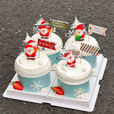 2026圣诞节派对甜品蛋糕装饰老人抱树圣诞快乐亚克力小旗雪花插件