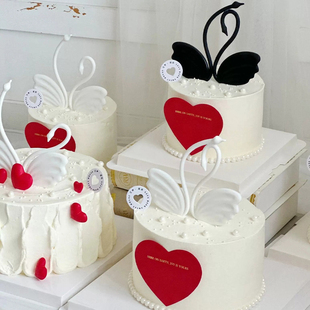 2.14情人节爱情鸟蛋糕装饰摆件天鹅情侣表白女神甜品派对装饰用品