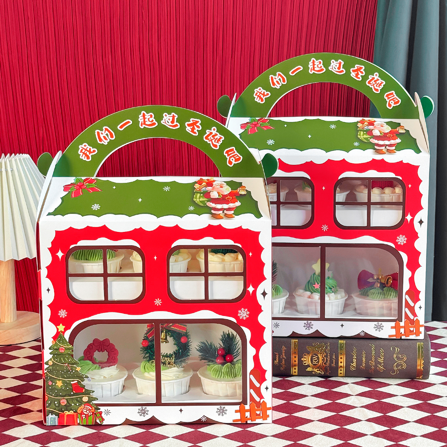 2026我们一起过圣诞节吧纸杯蛋糕装饰手提包装盒平安夜甜品打包盒