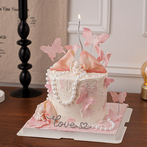 2.14情人节爱神丘比特蛋糕装饰摆件唯美蝴蝶钻石love情侣表白插件