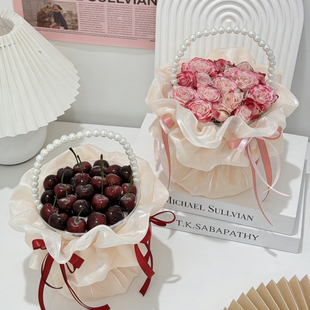 38女神节网红烘焙蛋糕装饰唯美车厘子花束配件褶皱围边丝带插件