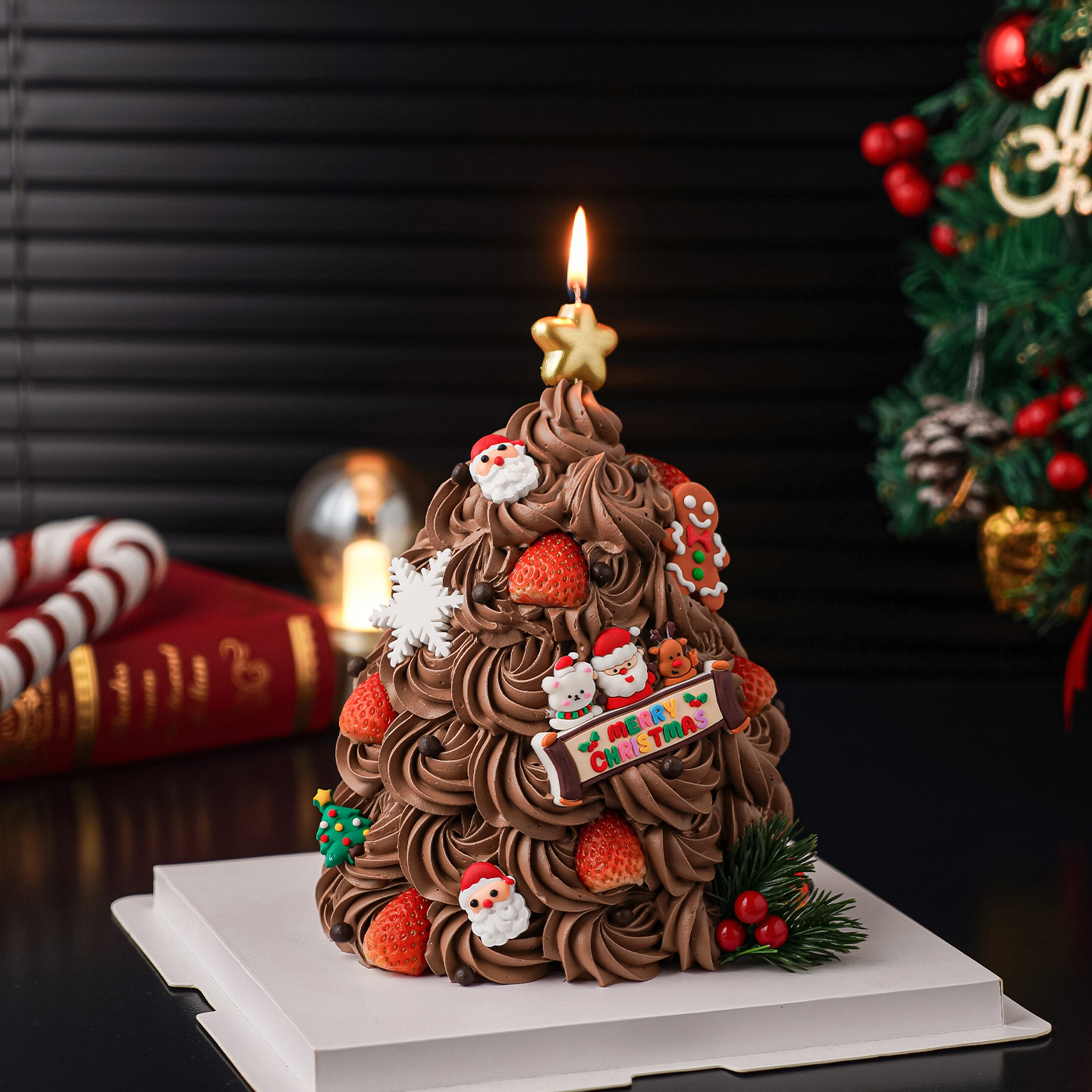 2026圣诞节许愿树造型蛋糕装饰圣诞老人五角星蜡烛烘焙装扮插件