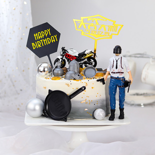 绝地求生吃鸡人物蛋糕摆件大吉大利今晚吃鸡创意插牌迷你摩托赛车