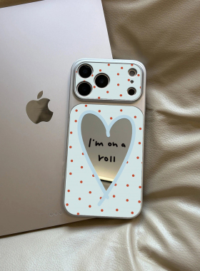 小众高级感波点爱心镜面适用iPhone17promax手机壳苹果16Pro新款TPU15promax全包防摔14Pro韩系蓝色13保护套