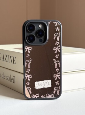 小众INS风森立秘境适用苹果iPhone17promax手机壳苹果16Pro电镀镜面15PM蝴蝶结图案14黑色边框13防摔12保护套