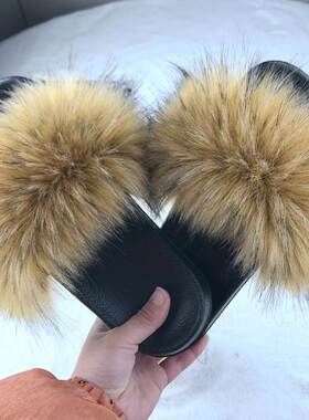 Fur Slippers Women Slides Home Furry Flat Sandals 女毛毛拖鞋