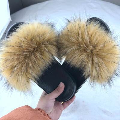 Fur Slippers Women Slides Home Furry Flat Sandals 女毛毛拖鞋