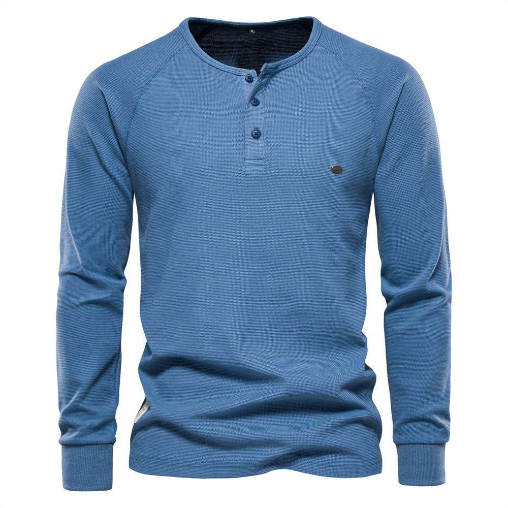 Men's T-shirt Jacket男长袖亨利领华夫格擦肩袖T恤衫修身打底衫