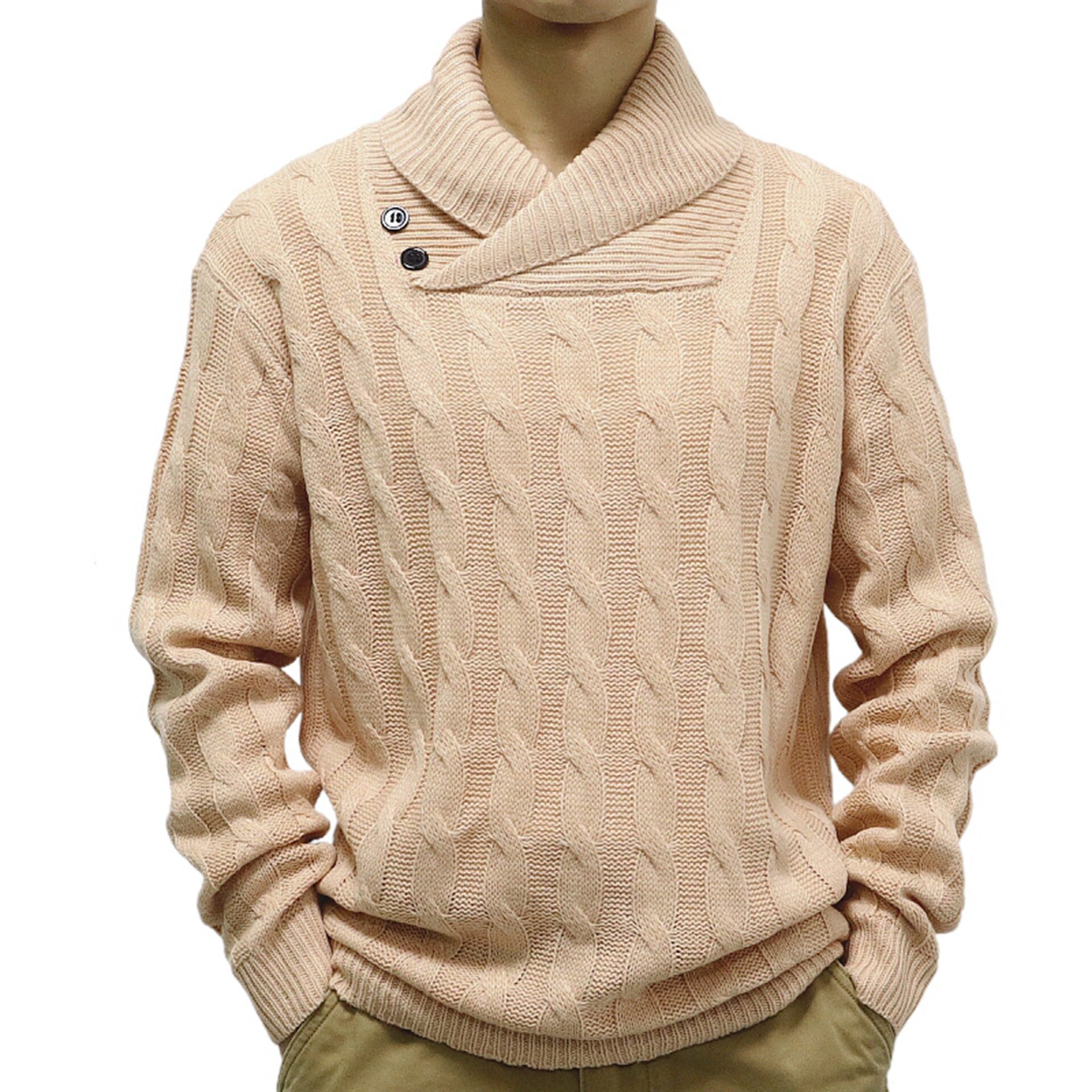 Men's&nbsp;knitted&nbsp;sweater 欧美男春秋套头针织衫修身翻领麻花毛衣