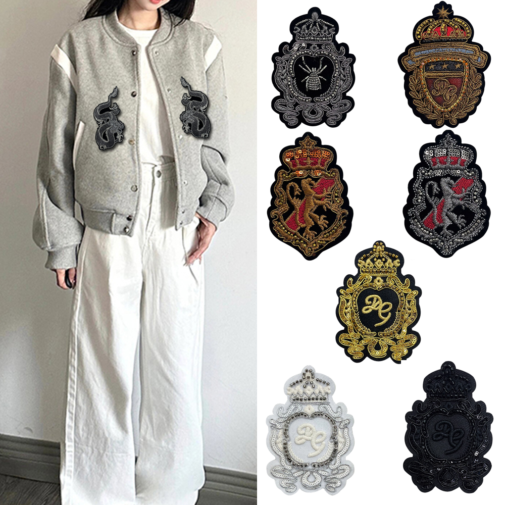 狮子龙五角星字母刺绣布贴辅料贴