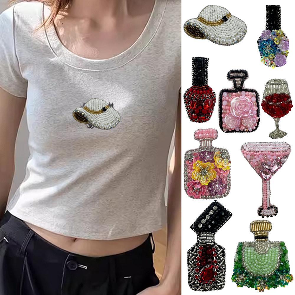 纯手工钉钻香水瓶子指甲油帽子徽章DIY衣服裤子鞋帽包装饰补丁贴,居家布艺,布贴,淘宝优惠券,粉丝福利购,淘宝优惠卷
