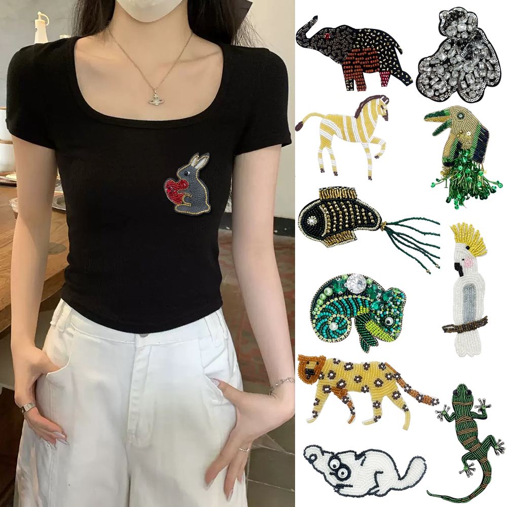 手工动物鹦鹉蜥蜴兔子鸟串珠布贴