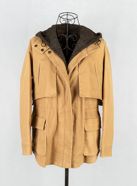 冬装boyi帛逸长袖拉链中长款纯色带帽军绿色连帽上衣两件套