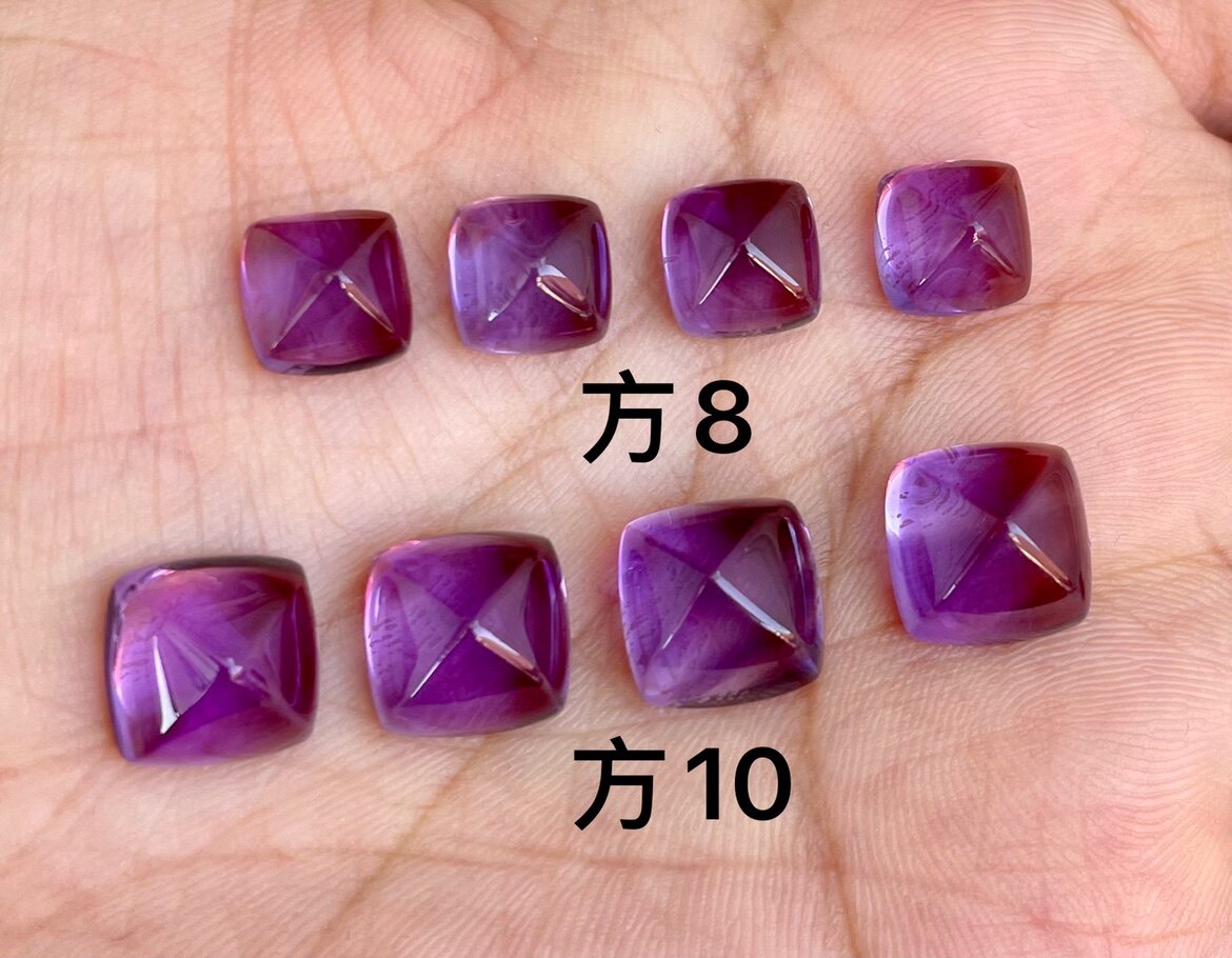 天然糖塔切割紫水晶裸石戒面全图片