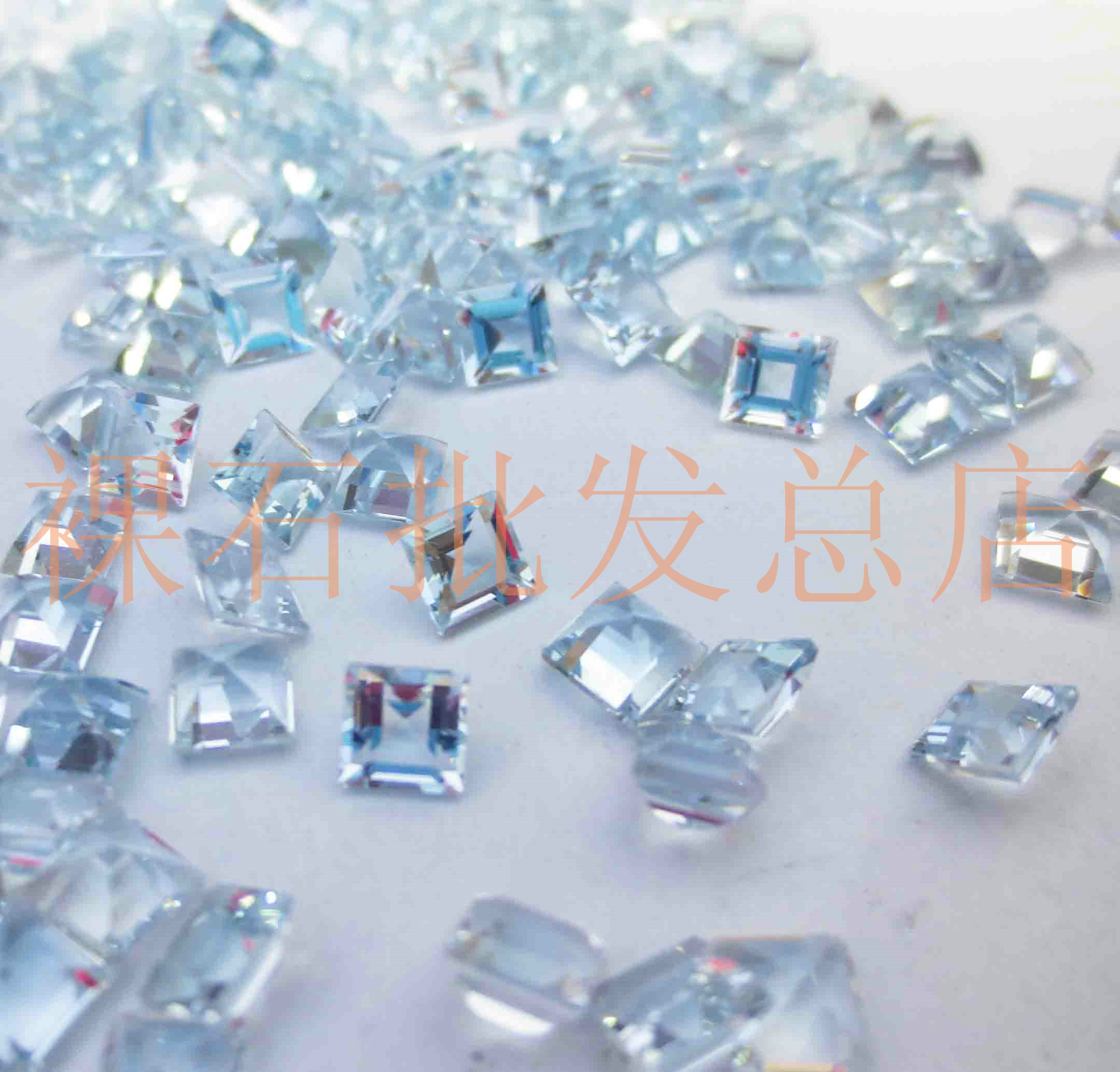 天然vvs巴西海蓝宝石裸石戒面3mm-7mm正方型镶嵌戒指空托耳钉项