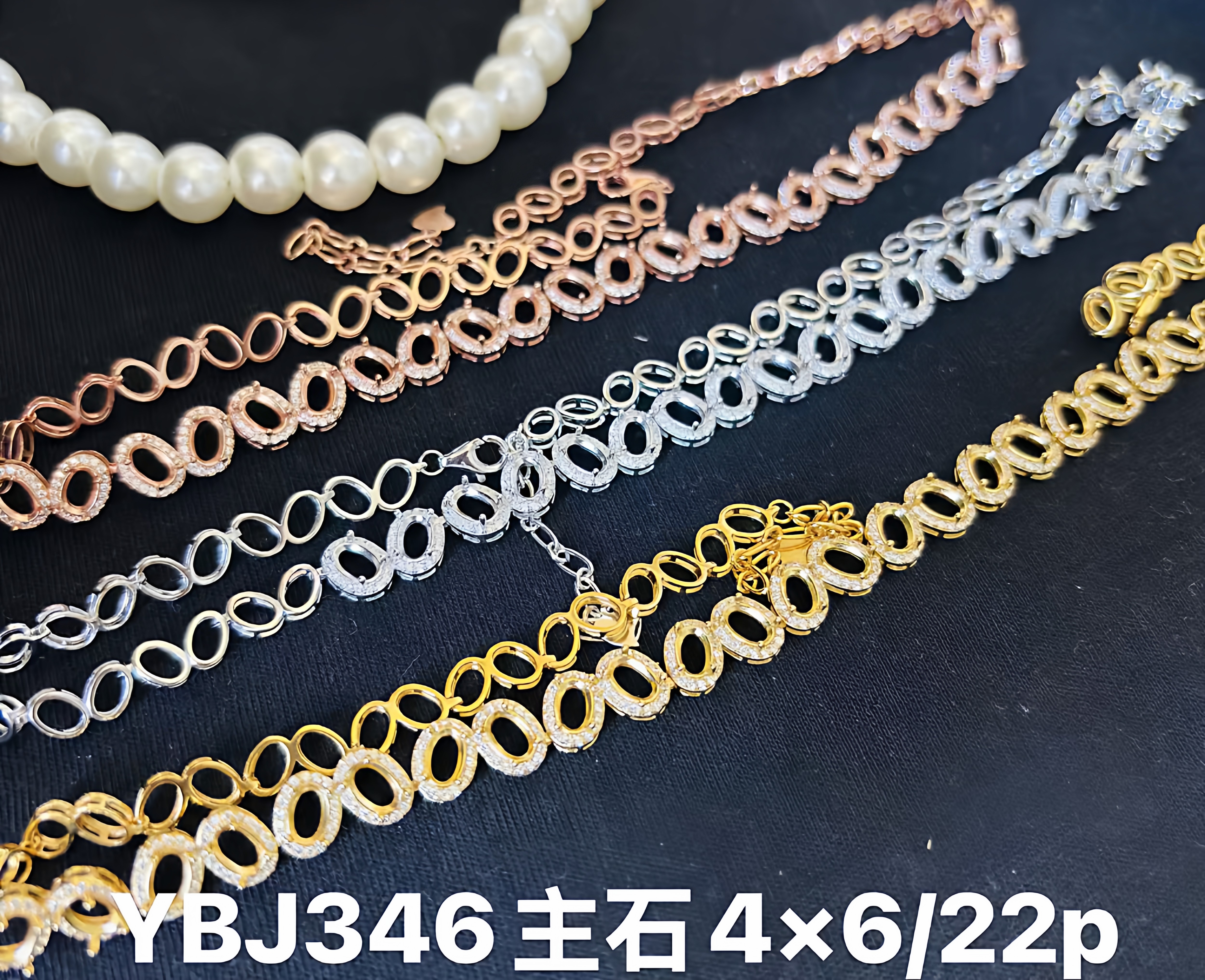 精工925银镀白金玫瑰金镶嵌空托项链41CM长宝石4*6MM定制首饰新款