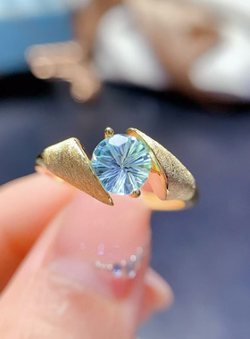 925银镀白金黄金镶嵌空托戒指指环圆6*6MM定制宝石碧玺托帕裸DIY