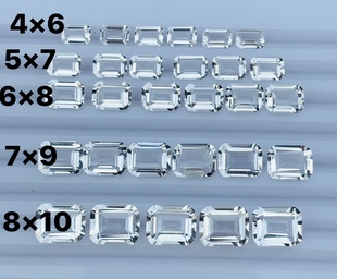 天然原矿白水晶裸石戒面长方祖母绿切割4*6-8*10MM镶嵌空托戒指