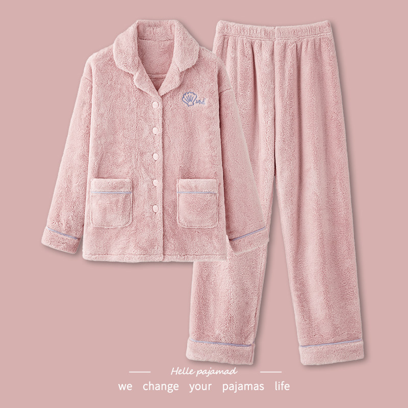 浪莎珊瑚绒睡衣女秋冬季加厚加绒保暖法兰绒大码可外穿家居服套装