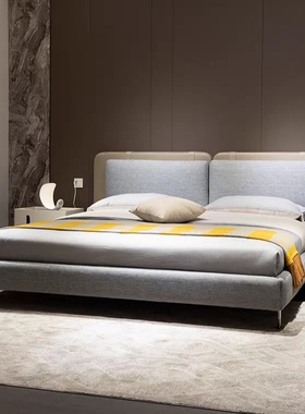 意式极简轻奢1.8米Tatlin塔特琳书包床马鞍皮棉麻布艺床主卧家具