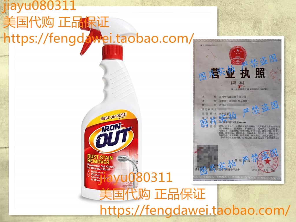 美国Iron OUT Rust Stain Remover Spray Gel, 16 Fl. Oz. Bottle
