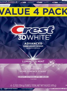Crest 3D White Toothpaste, Advanced Luminous Mint ， 4pack