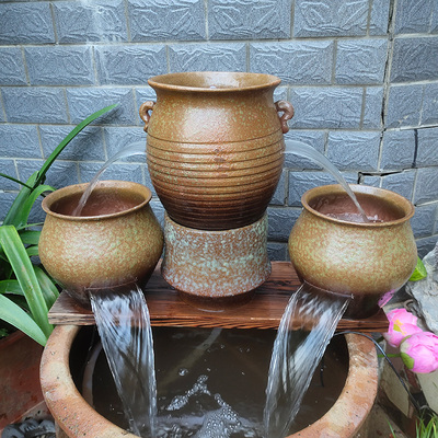 鱼缸循环瀑布造型流水陶罐新居乔迁庭院造景增氧过滤流水摆件