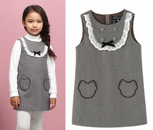 特【支持验货】TW小熊女童格子连衣裙背心马甲裙TKOW74T53K-00