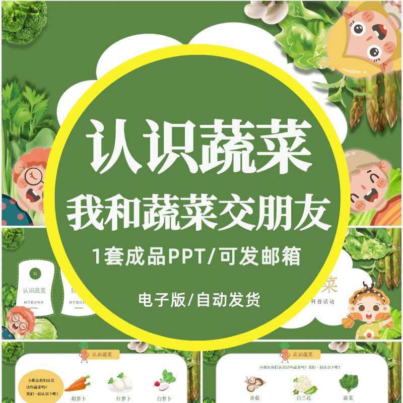 幼儿园认识蔬菜 我和蔬菜做朋友 绿色有机蔬菜科普 PPT模板素材