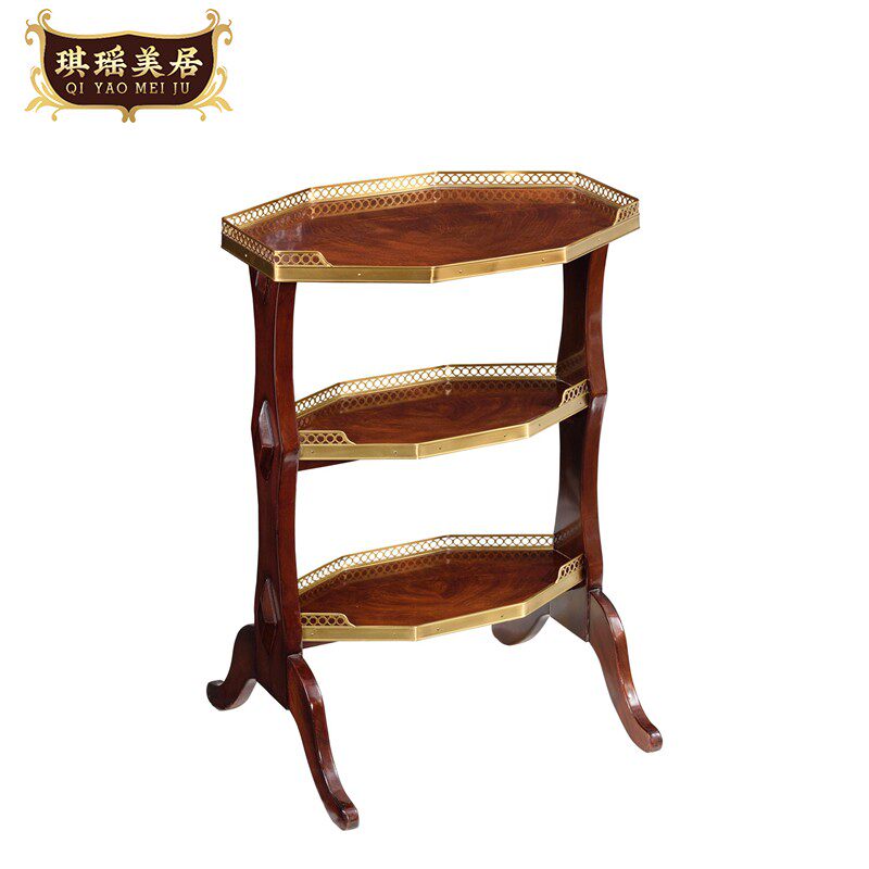 英式古典桃花心实木装饰沙发边几欧美式纯铜装饰围栏角几咖啡桌