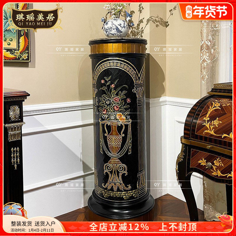 法式皲裂纹古典圆形装饰柜美式艺术手绘墙角柜欧式茶室收纳柜,住宅家具,门厅/玄关柜/玄关架,淘宝优惠券,粉丝福利购,淘宝优惠卷