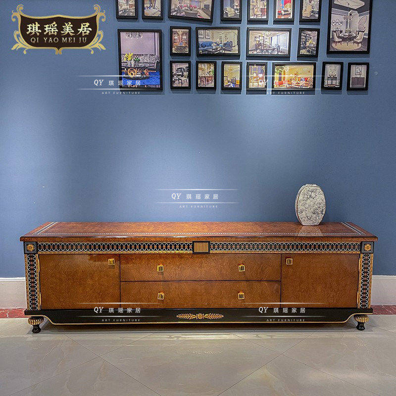 琪瑶美居法式古典奢华电视柜欧式实木拼花地柜别墅客厅艺术矮柜