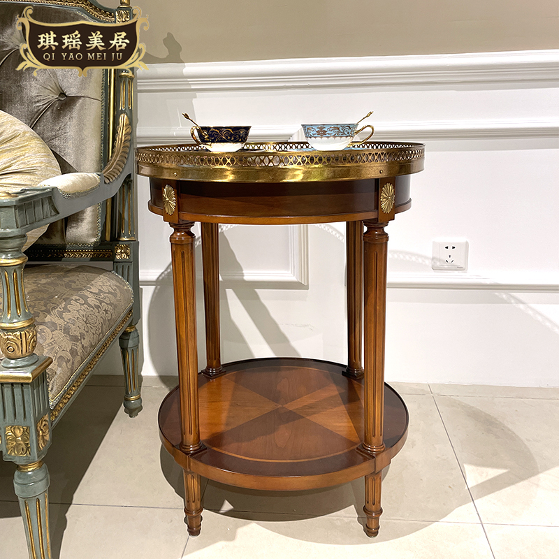 欧式实木圆形沙发边几美式古典角几英式别墅客厅卧室休闲几茶几