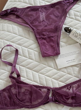 法式纯欲欧美小众刺绣纯紫色质文胸套装内衣bra收副乳性感小胸