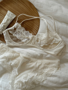 濡溯半杯法式镂空聚拢小众蕾丝少女蝴蝶结内衣性感蕾丝文胸欧美